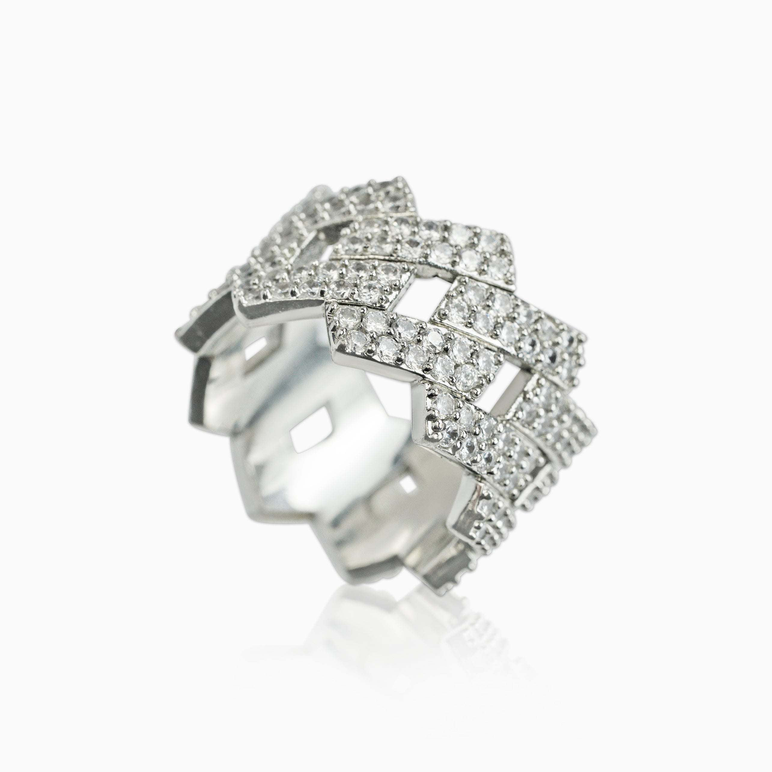 Anillo Ice Cubana Prong Oro Blanco