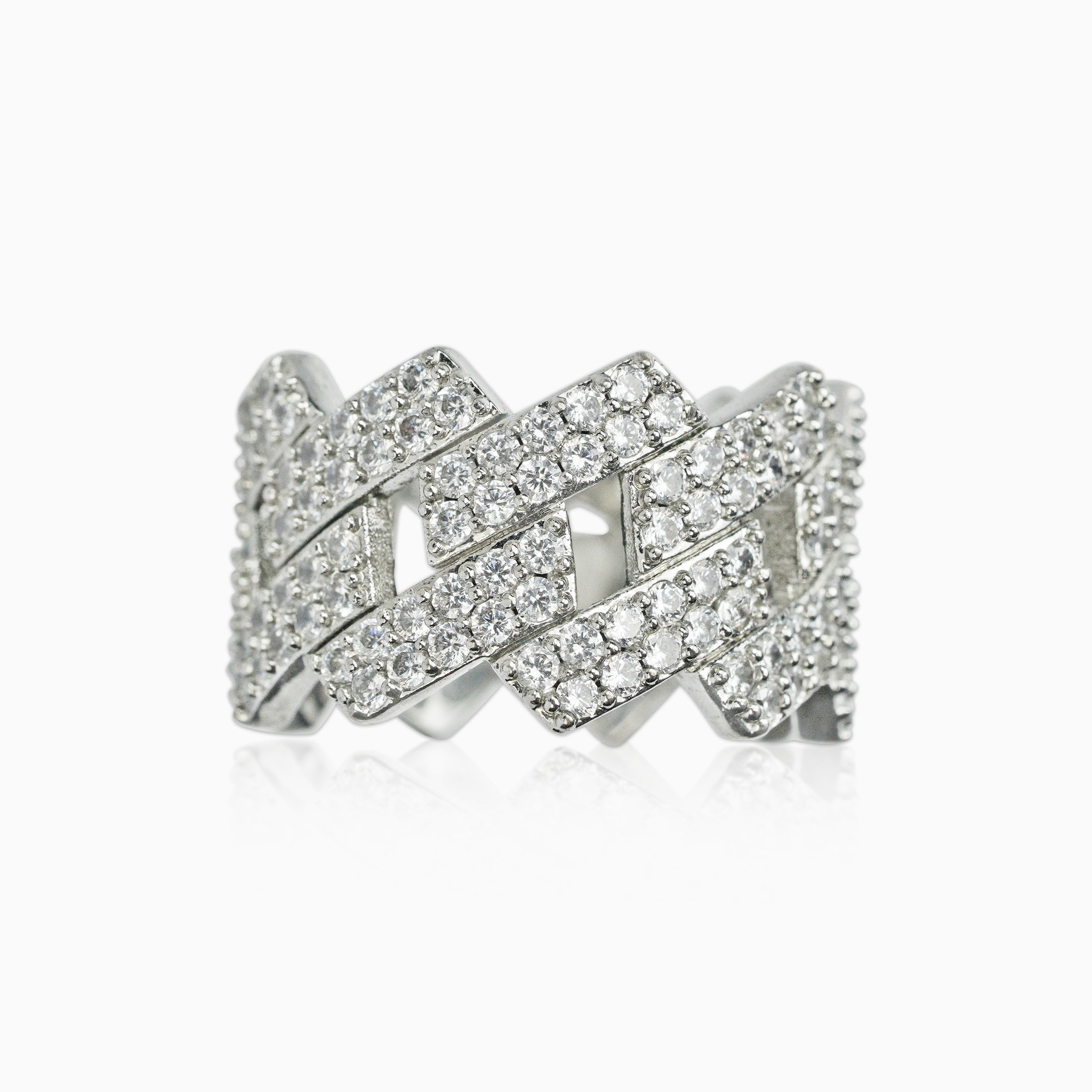 Anillo Ice Cubana Prong Oro Blanco