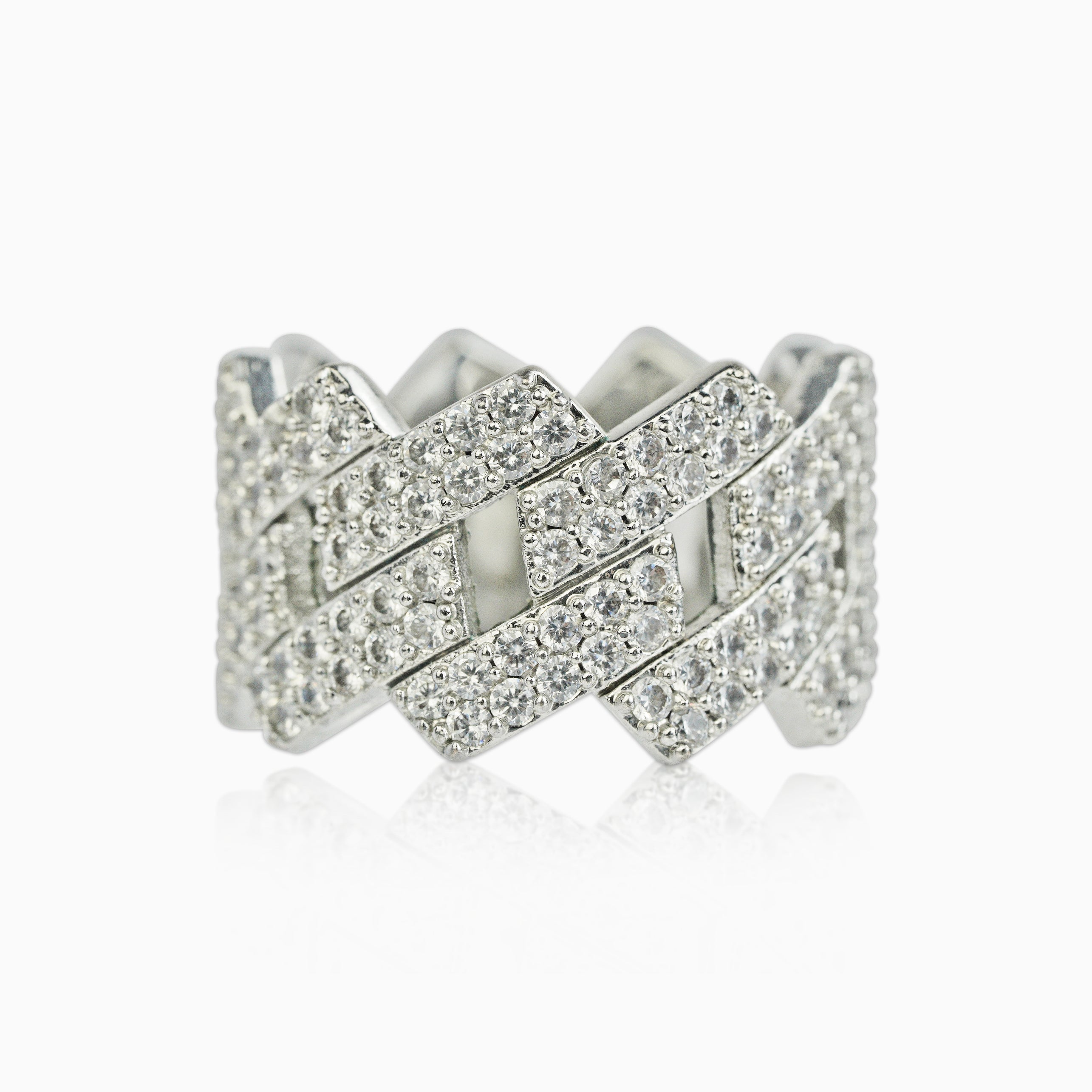 Anillo Ice Cubana Prong Oro Blanco