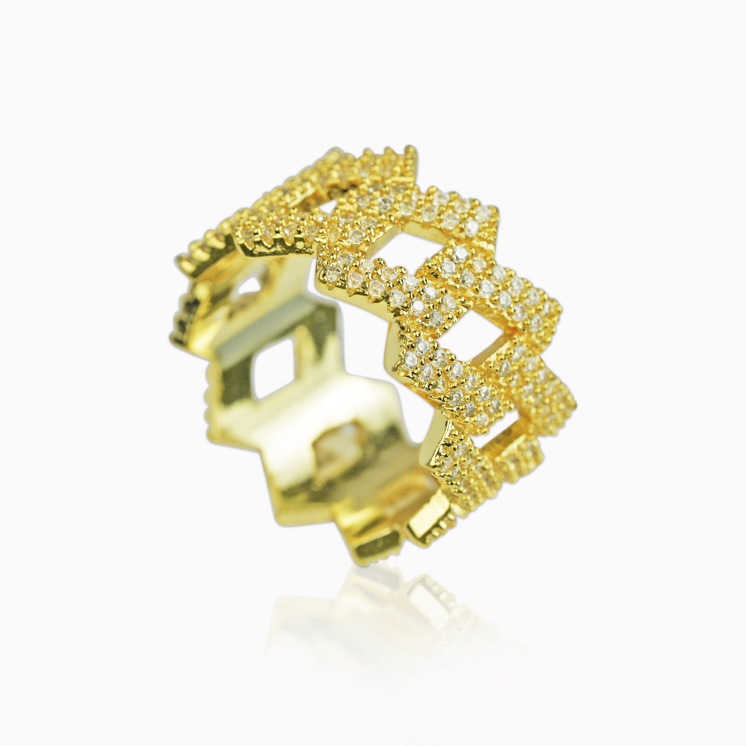 Anillo Ice Cubana Prong Oro 18K