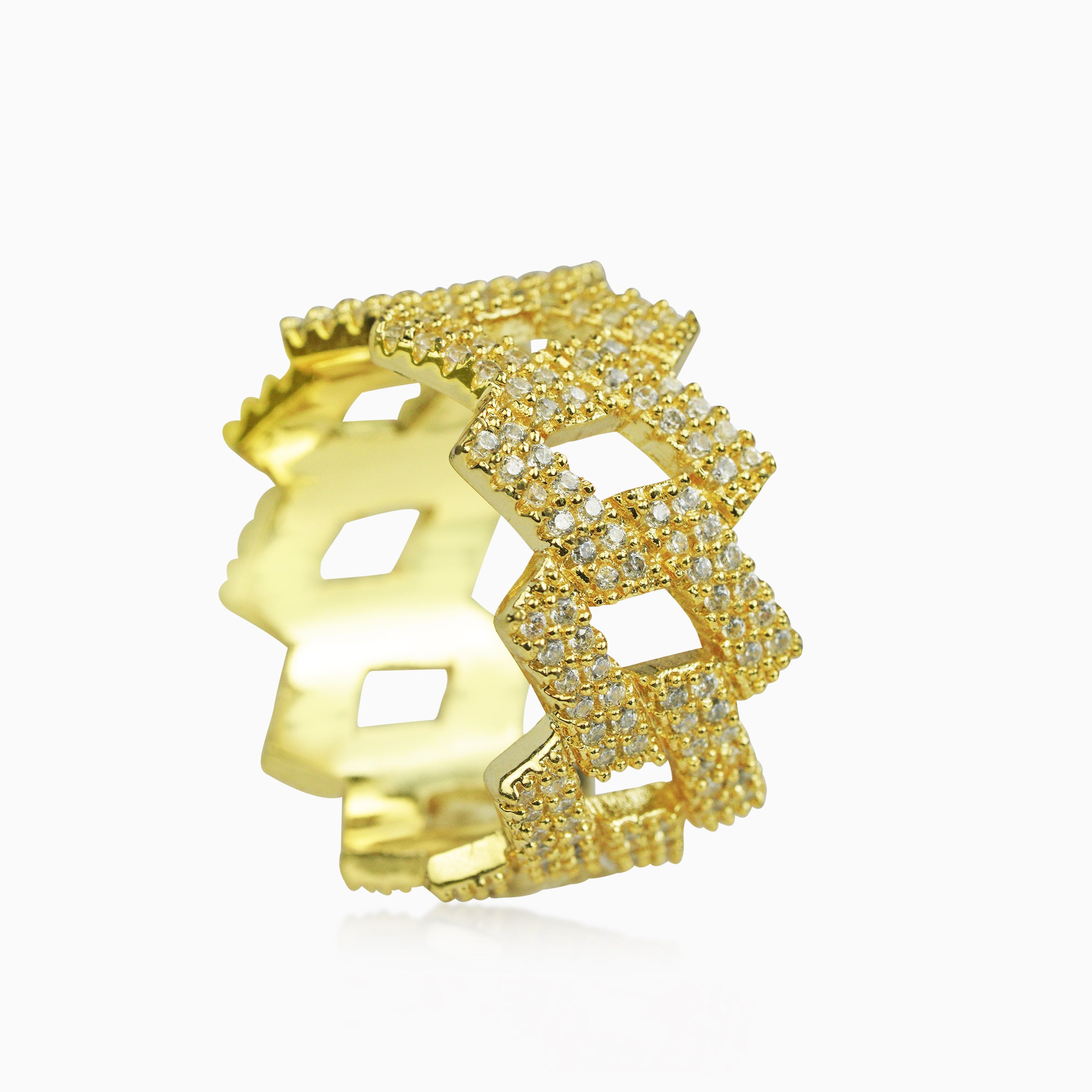 Anillo Ice Cubana Prong Oro 18K