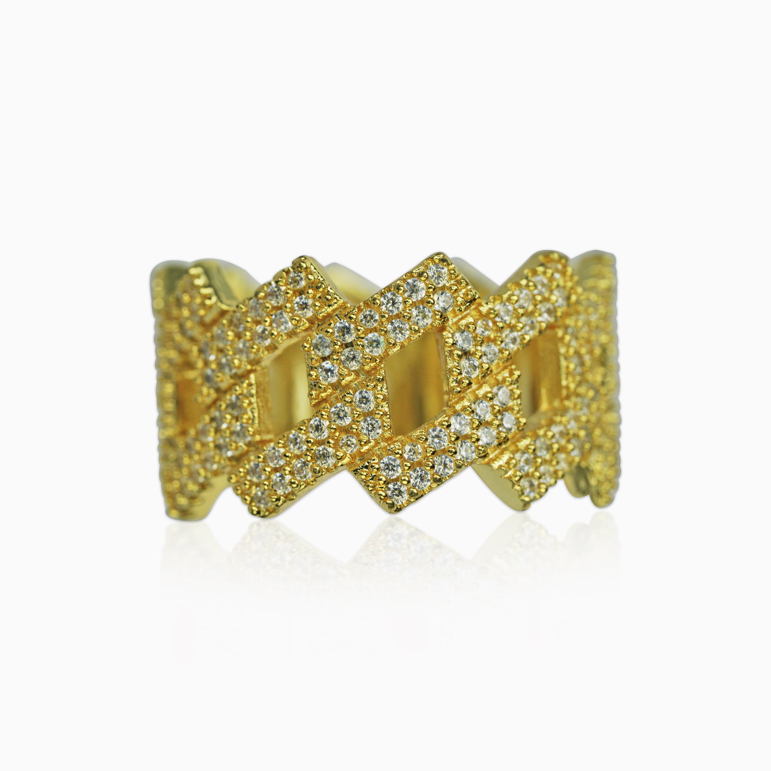 Anillo Ice Cubana Prong Oro 18K