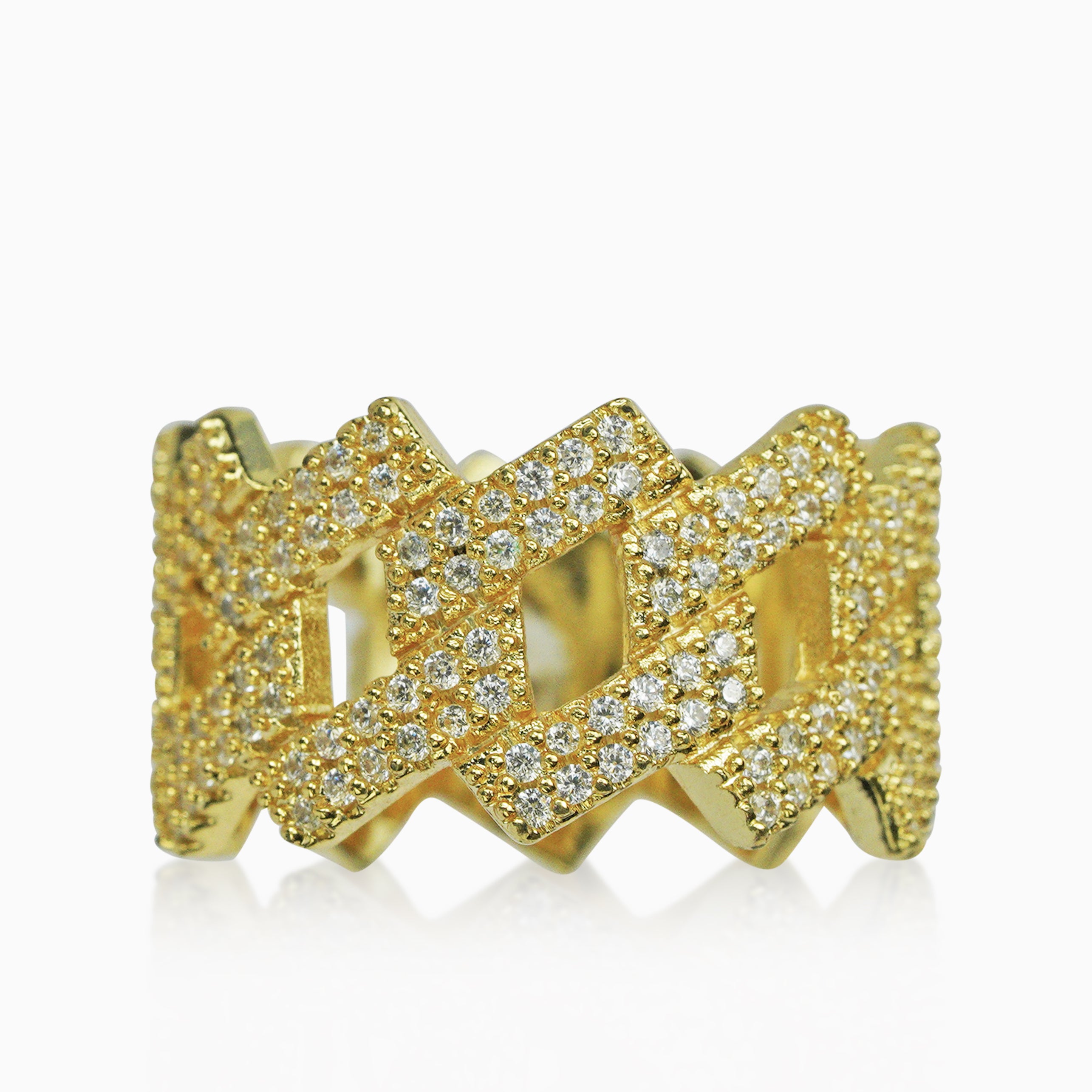 Anillo Ice Cubana Prong Oro 18K