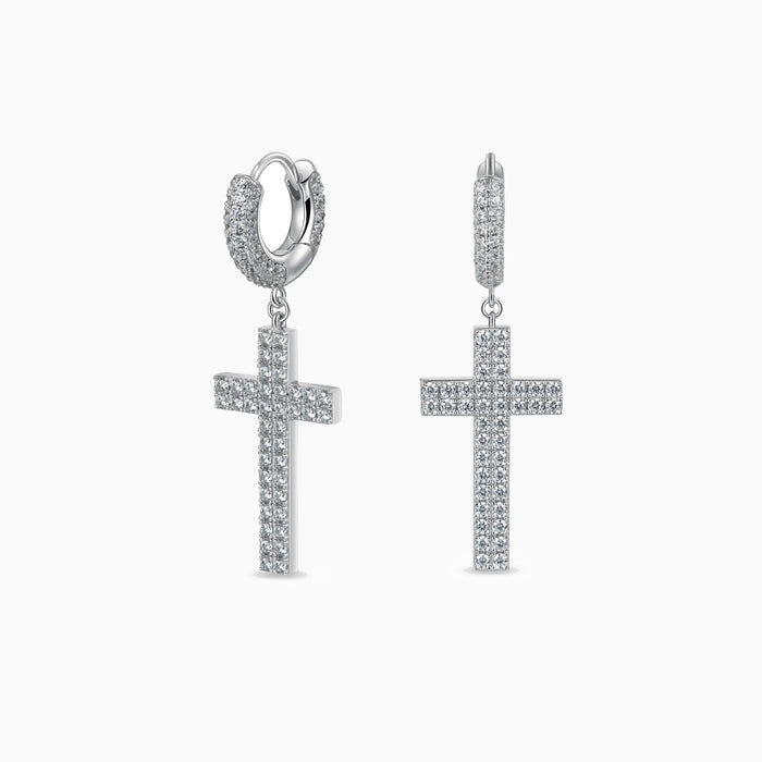 Pendientes Cruz Colgante VVS Moissanite + Plata 925