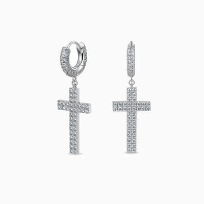 Dangle Cross VVS Moissanite Earrings – 925 Sterling Silver