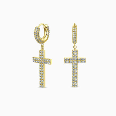 Pendientes Cruz Colgante VVS Moissanite + Plata 925 Oro 18K