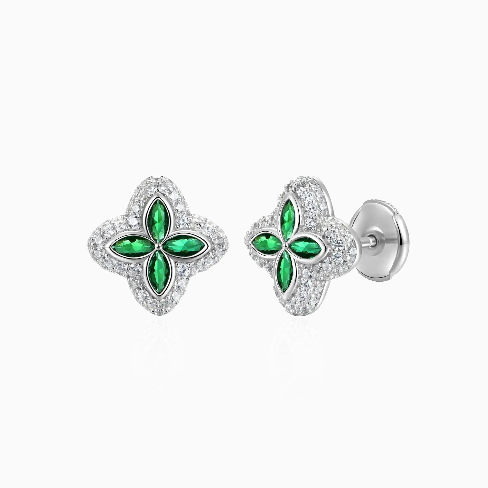 Pendientes Trebol Verde Ice Plata 925