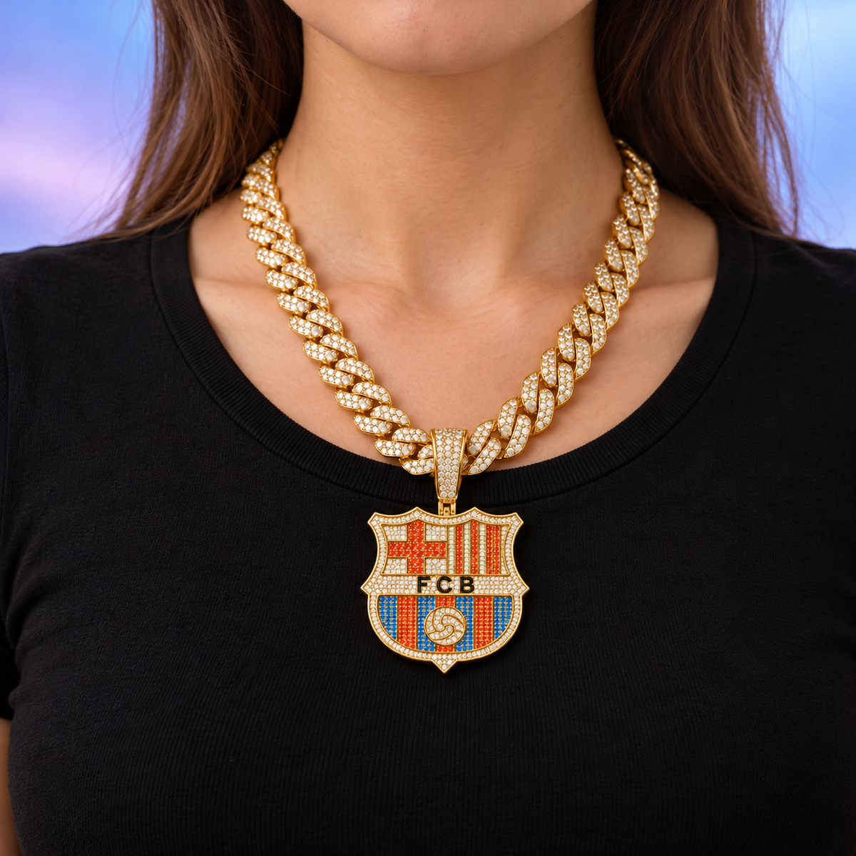 Colgante FC Barcelona VVS Moissanite + Plata 925 Oro 14K