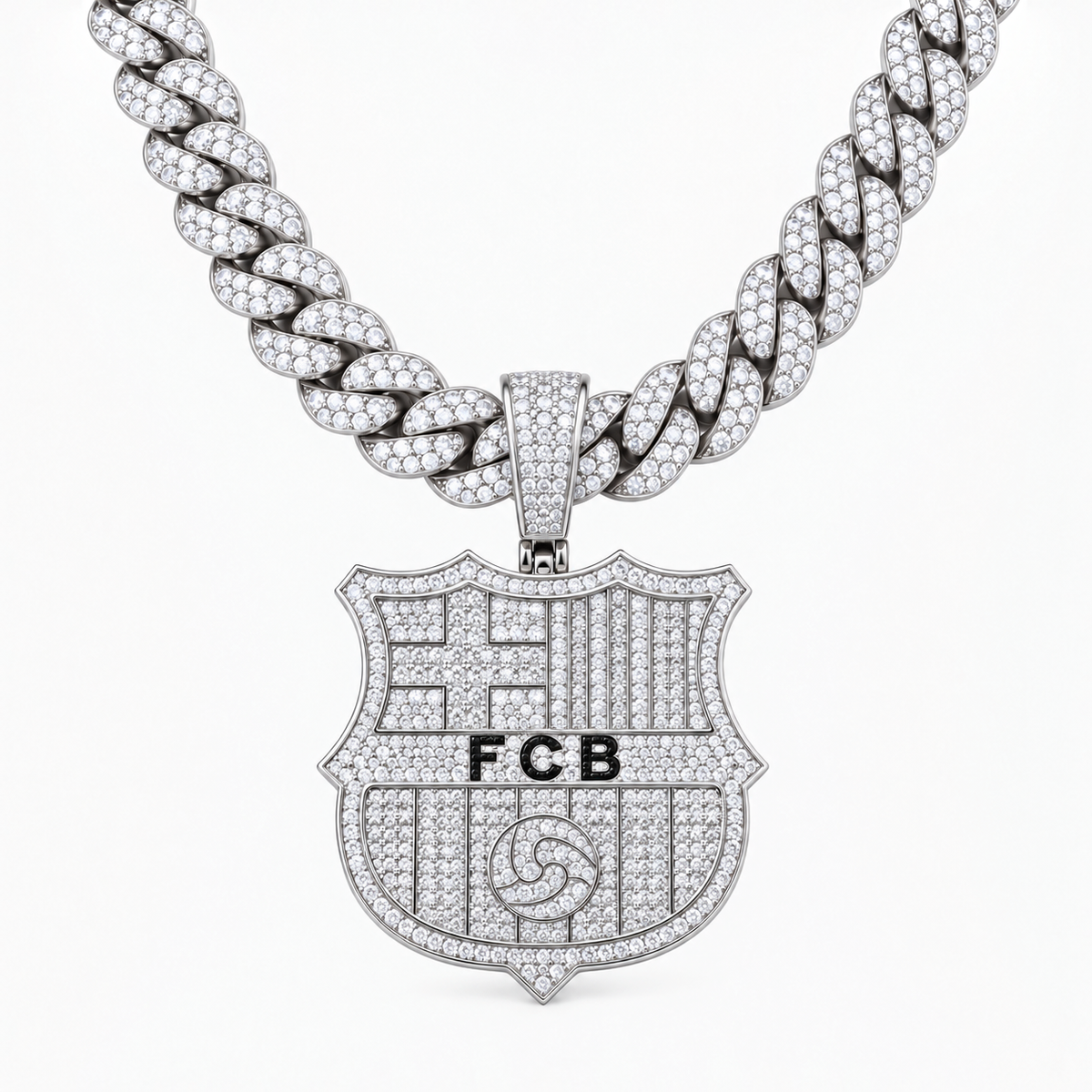 Colgante FC Barcelona VVS Moissanite + Plata 925 Oro Blanco
