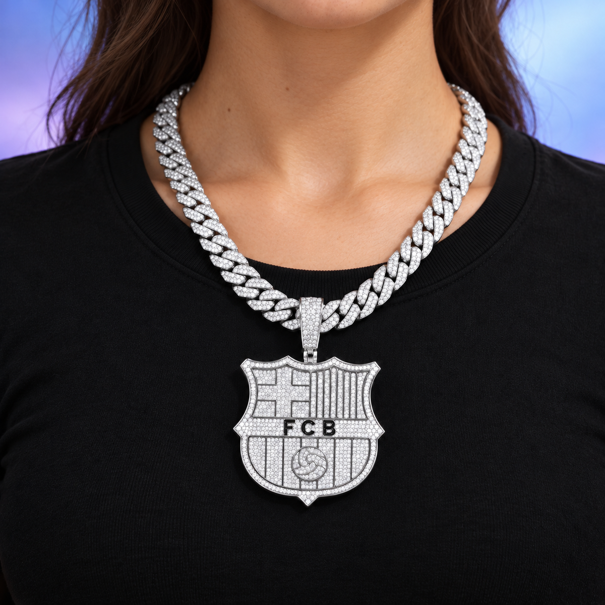 Colgante FC Barcelona VVS Moissanite + Plata 925 Oro Blanco