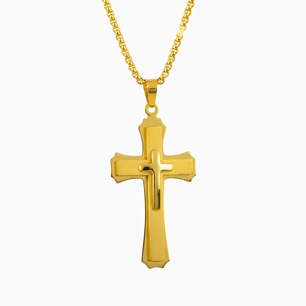 Colgante Doble Cruz Oro 18K, vista frontal