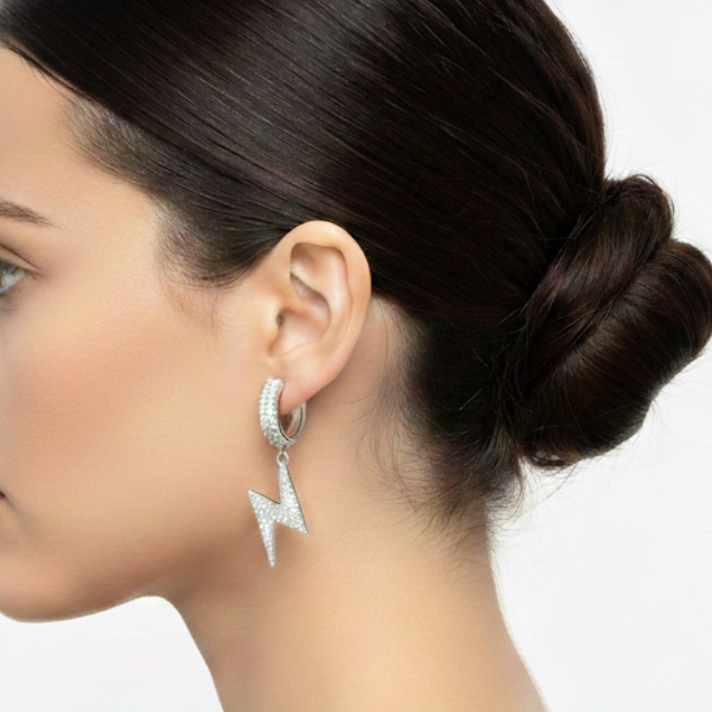 925 Silver Lightning Bolt Pendant Earrings