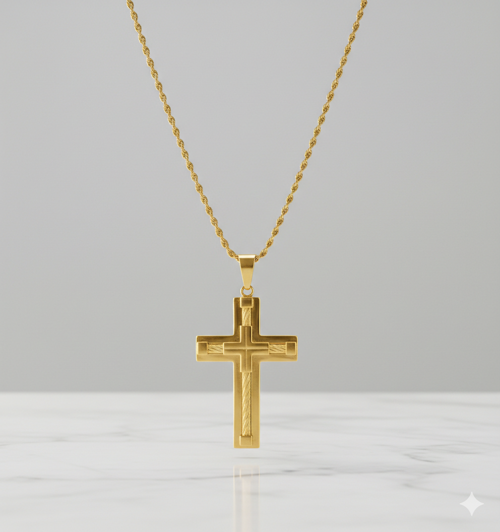 Colgante Cruz Rope Oro 18K