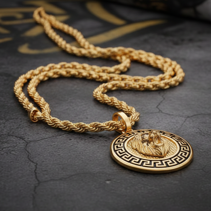 Colgante Medalla Leon Chapada En Oro De 18 K Oro 18K