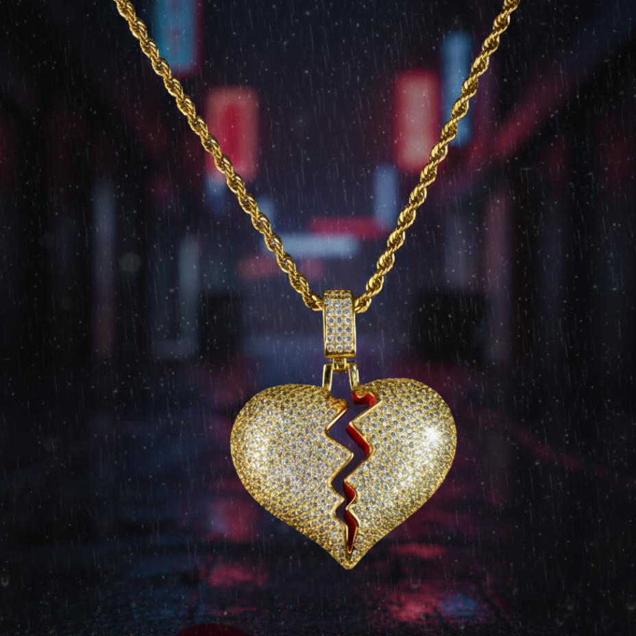 18K Gold Broken Heart Pendant