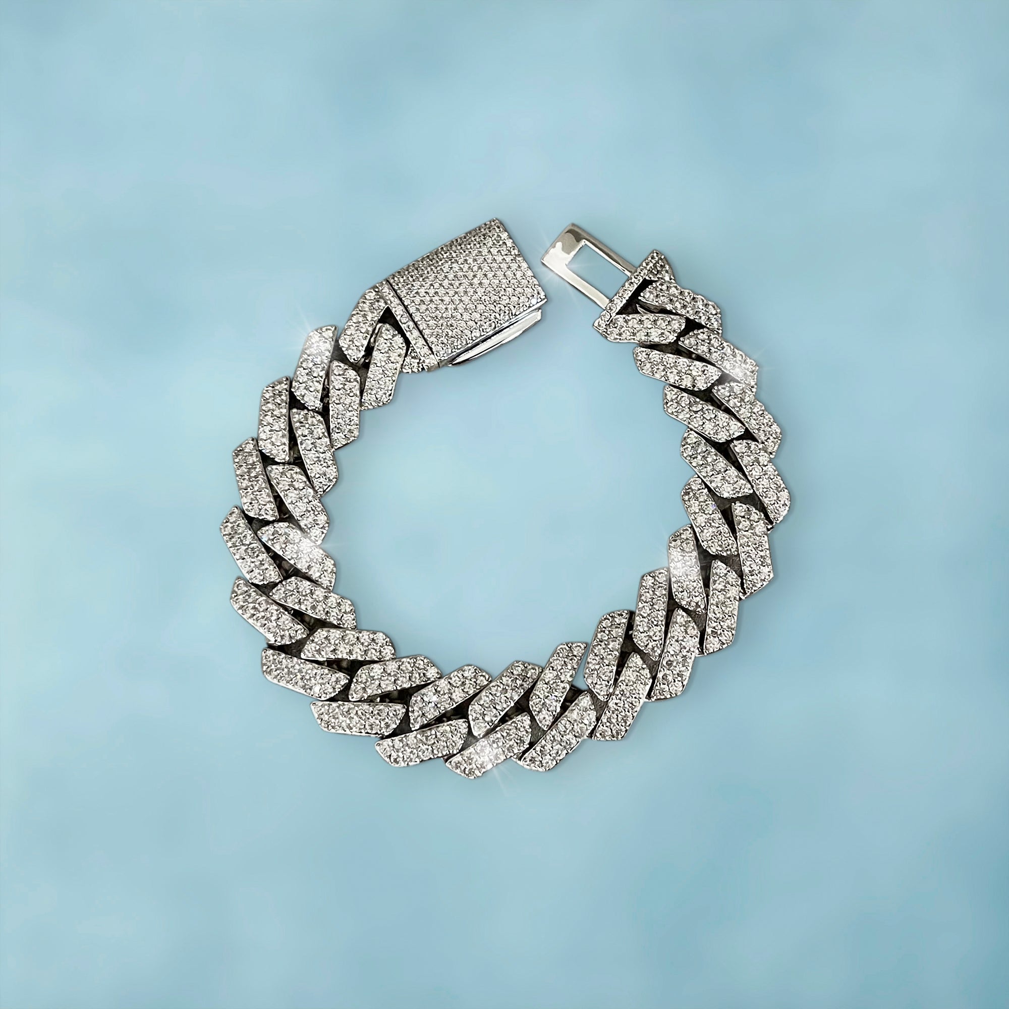 Brazalete Cubana Prong 15 Mm Oro Blanco