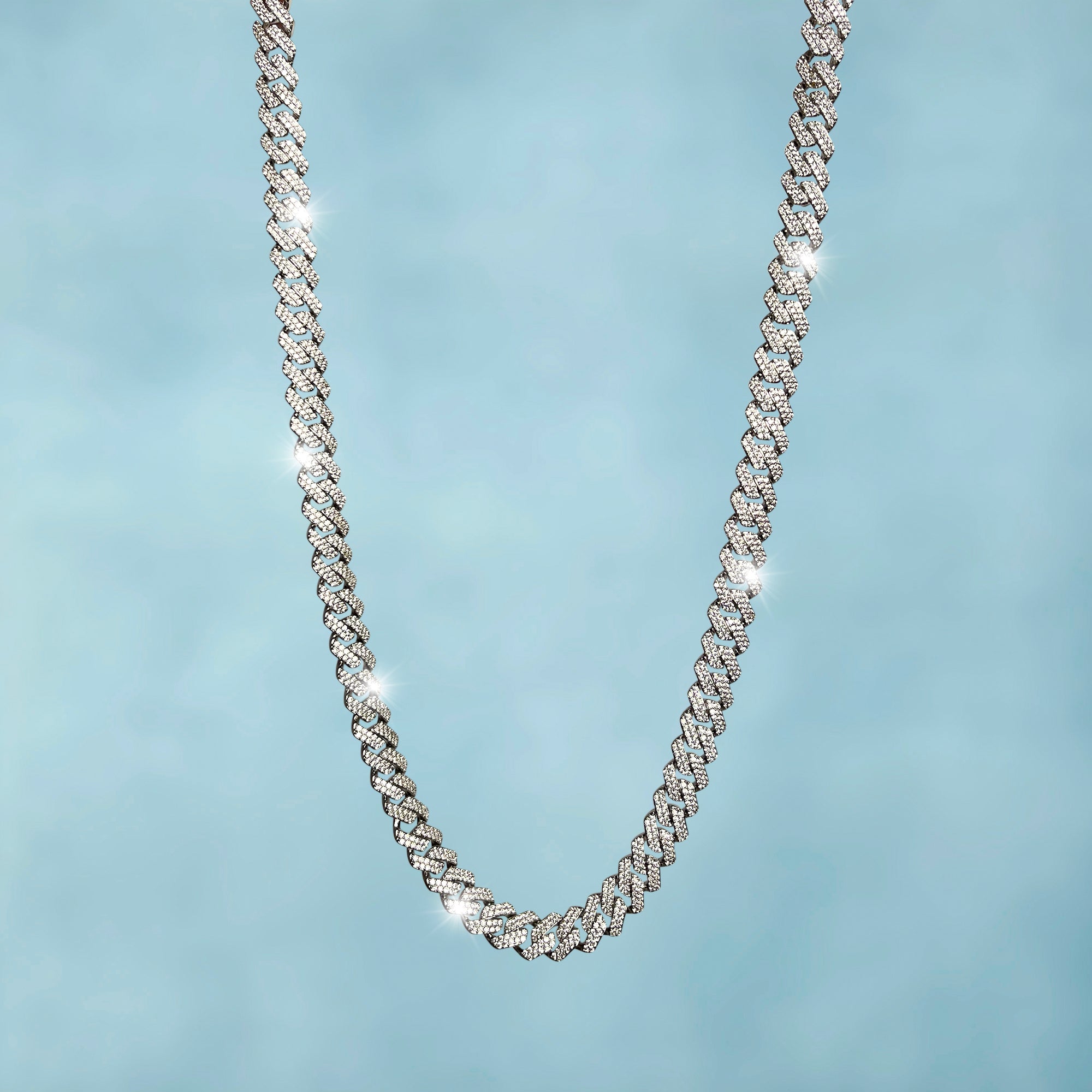 Cadena Cubana Prong 10 Mm Oro Blanco