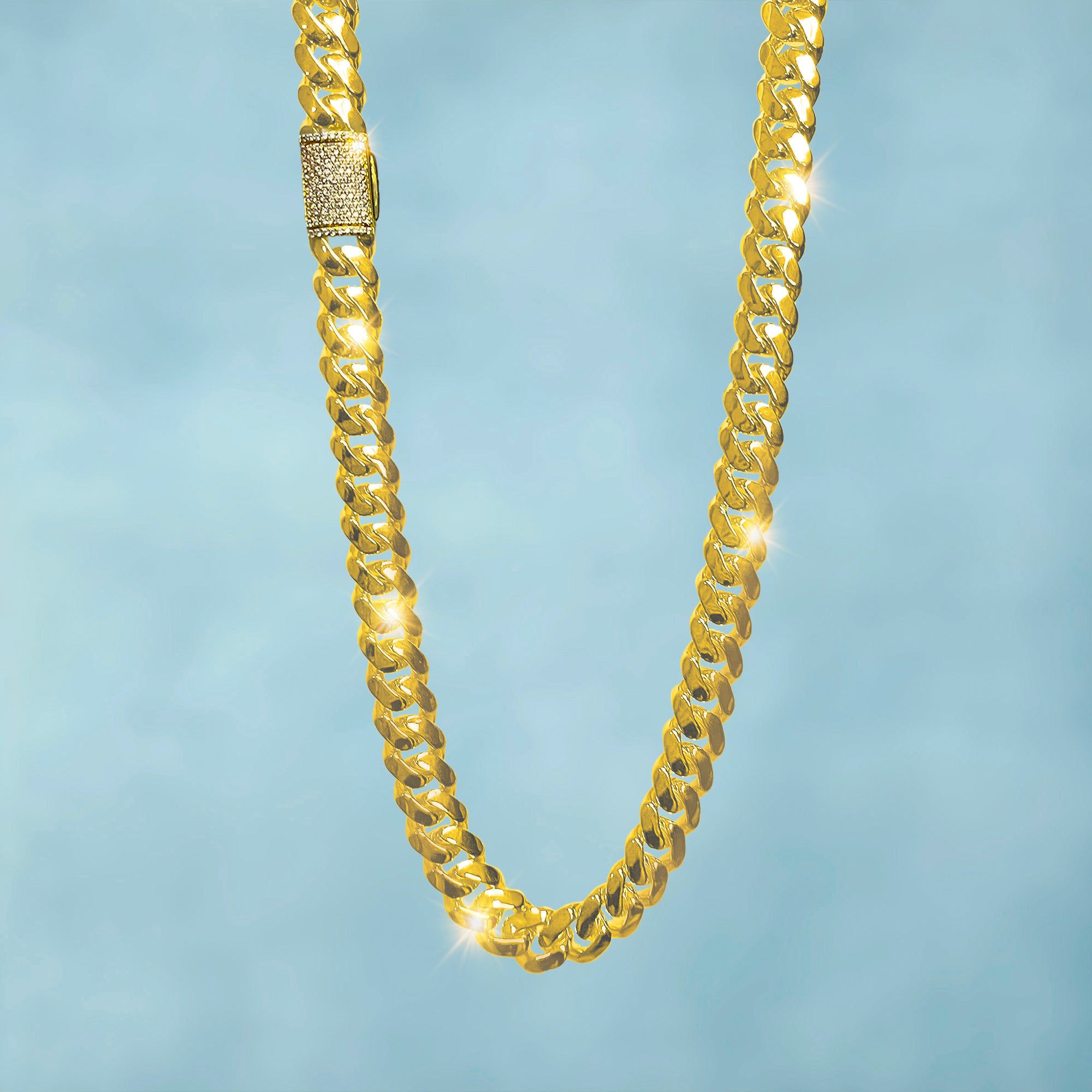 Cadena Cubana Gold Bling 12Mm Oro 18K