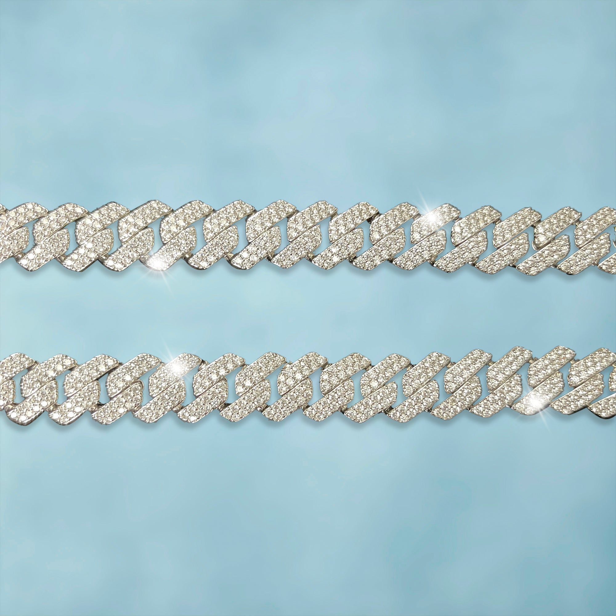 Cadena Cubana Prong 10 Mm Oro Blanco