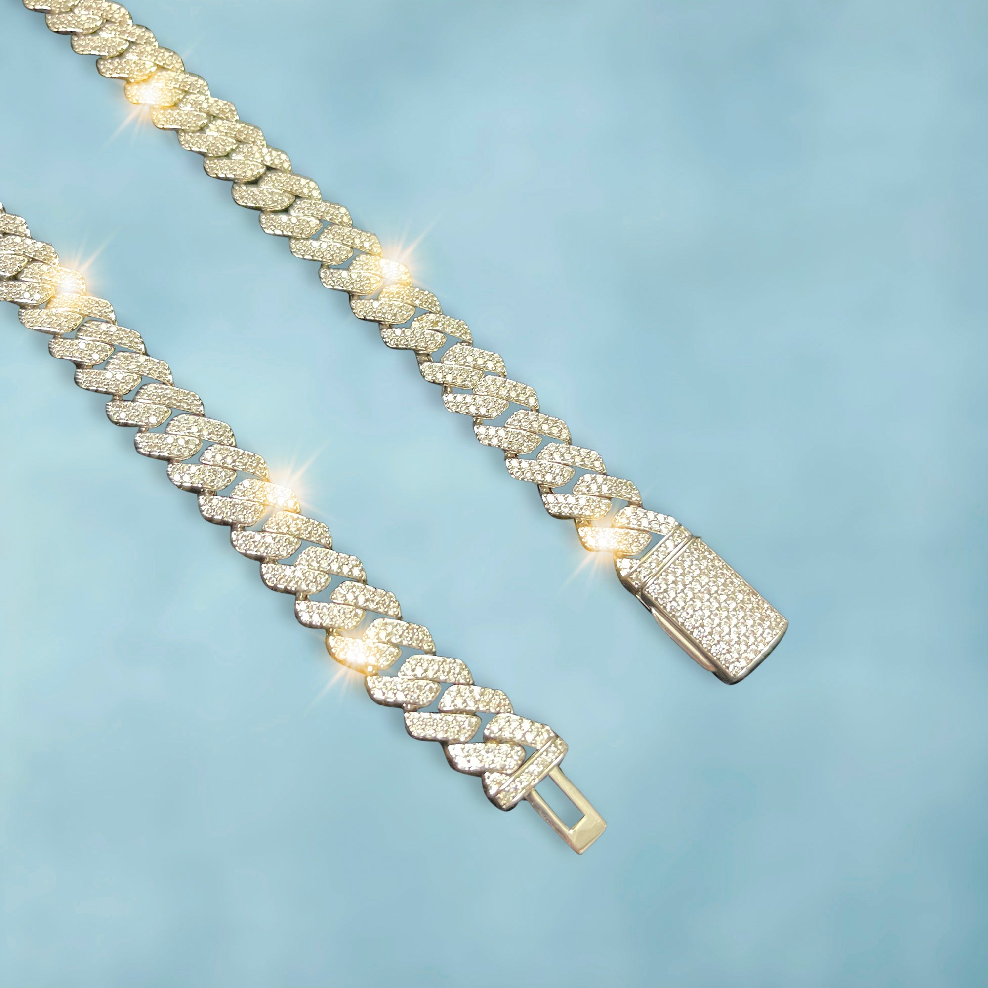 Cadena Cubana Prong 10 Mm Oro Blanco