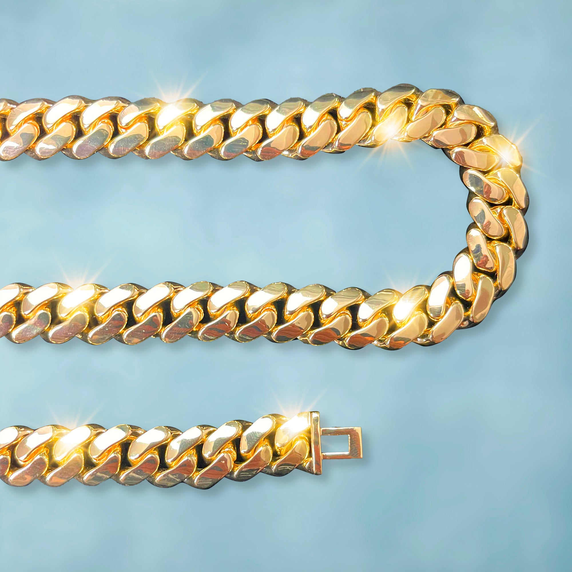 Cadena Cubana Gold Bling 12Mm Oro 18K