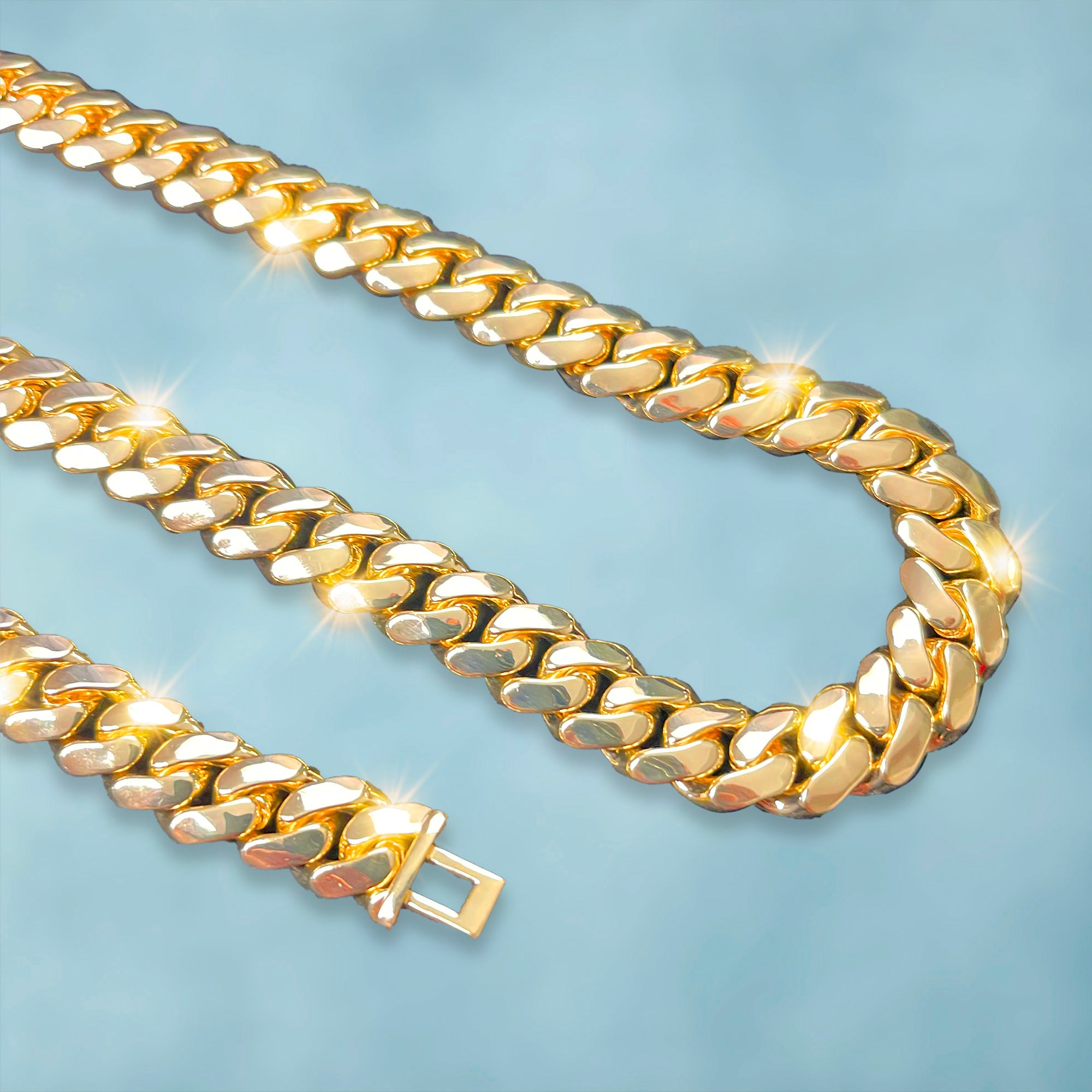 Cadena Cubana Gold Bling 12Mm Oro 18K