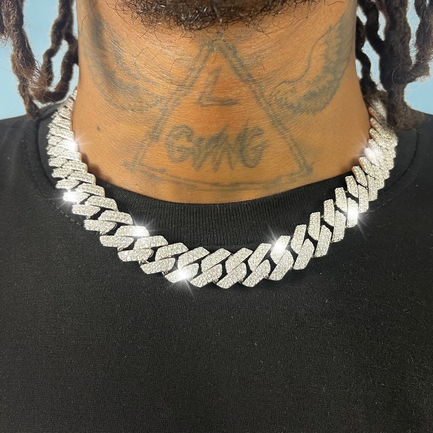 Cadena Cubana Prong 15 Mm Oro Blanco