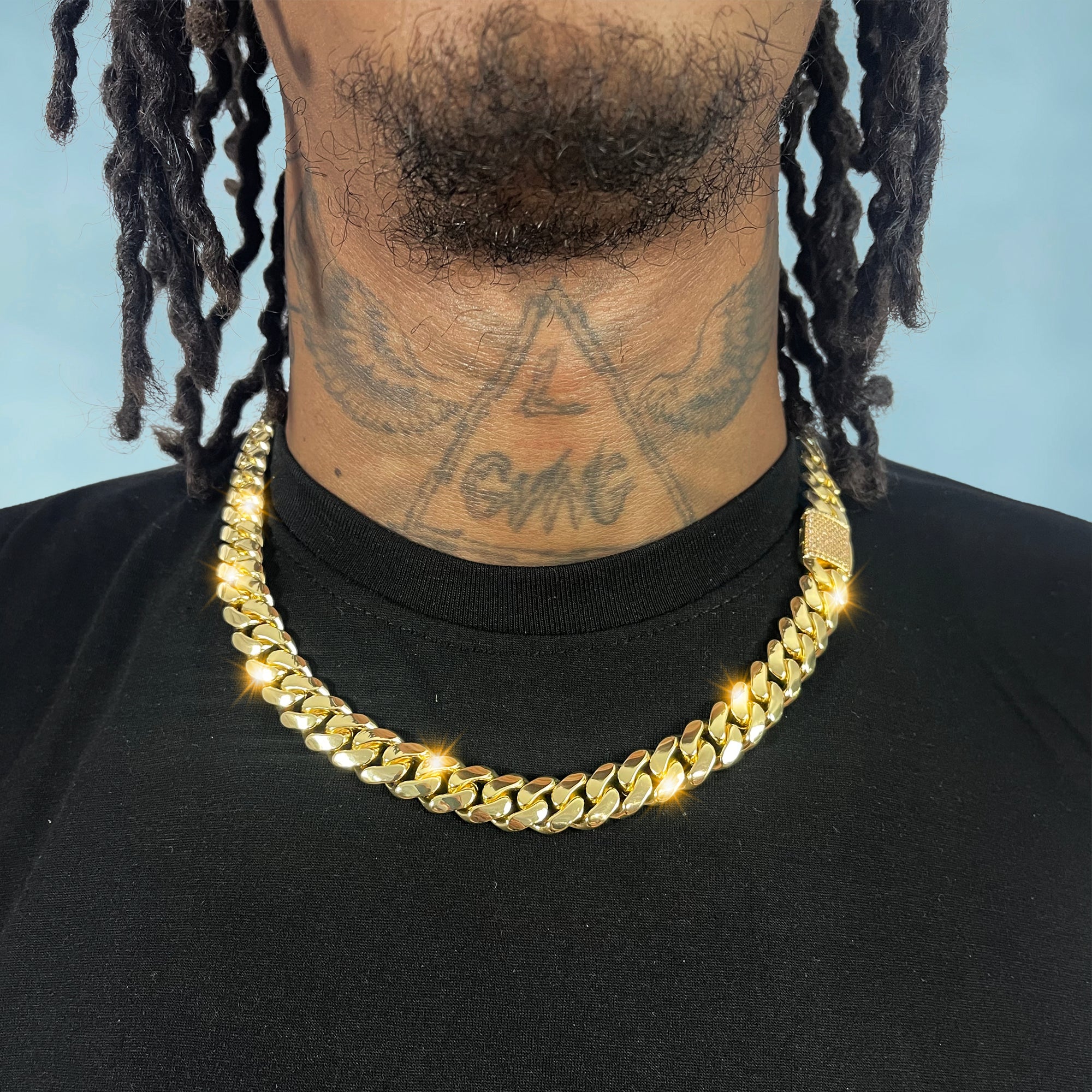 Cadena Cubana Gold Bling 12Mm Oro 18K