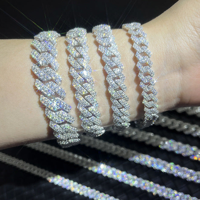 Brazalete Cubana Prong 8 Mm / 10 Mm VVS Moissanite + Plata 925