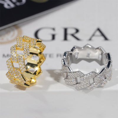 Ice Cuban Prong Ring VVS Moissanite – 925 Silver 18K Gold