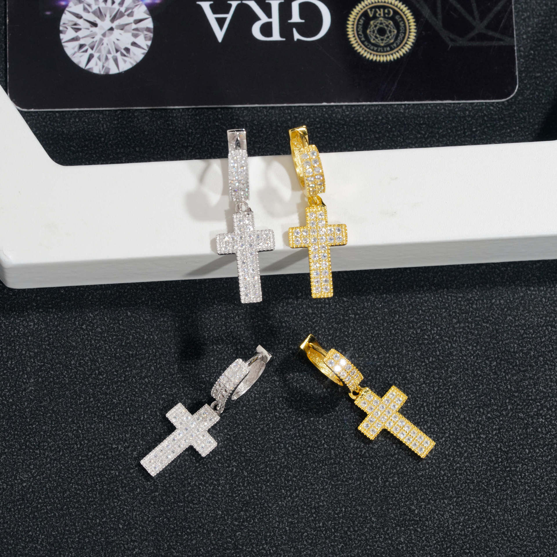 Pendientes Cruz Colgante VVS Moissanite + Plata 925