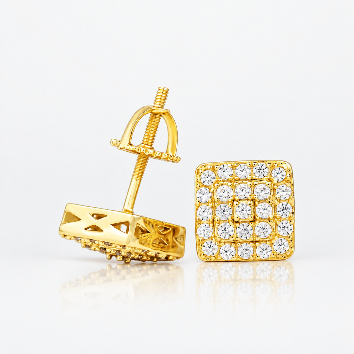 Pendientes Cuadrados VVS Moissanite + Plata 925 Oro 18K