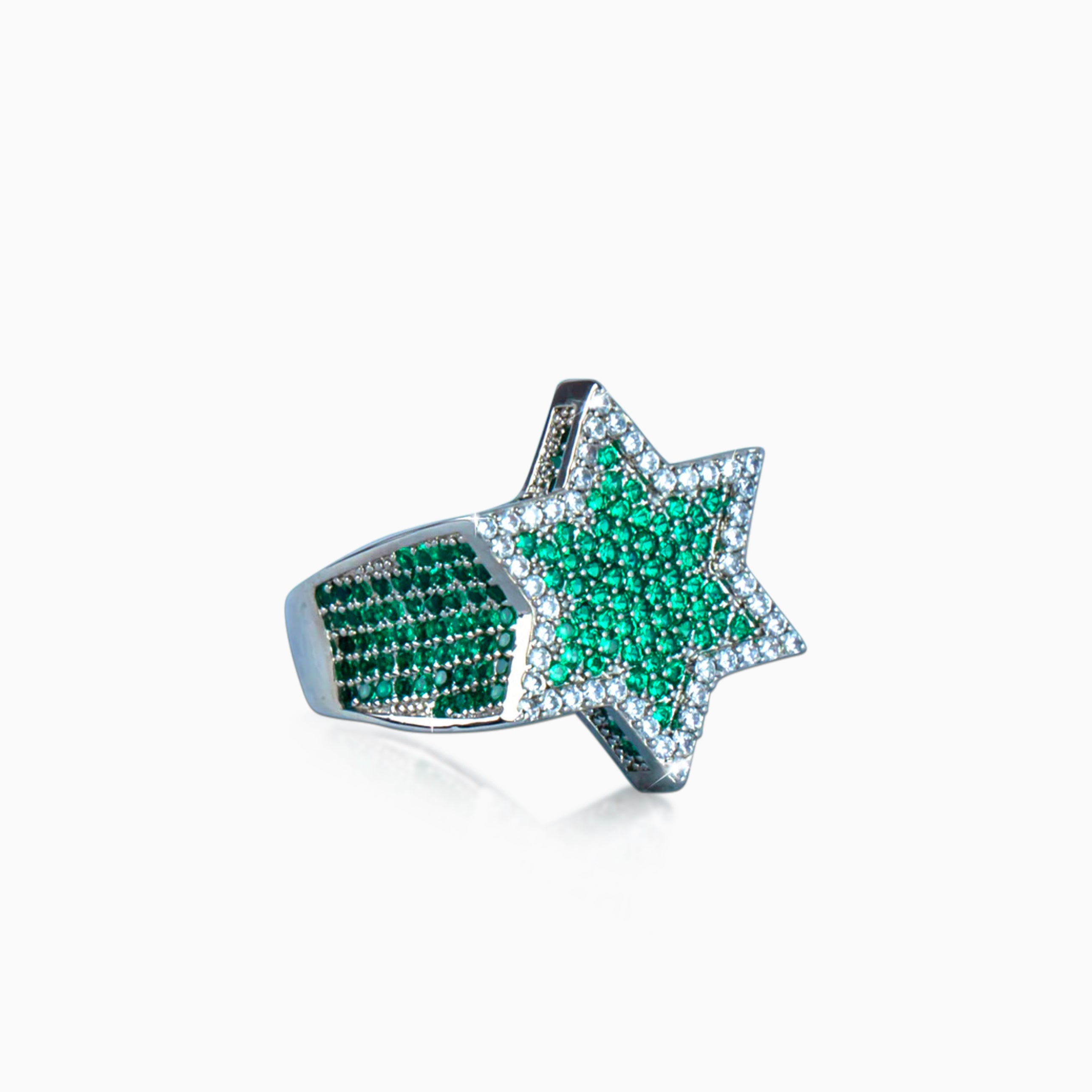 Anillo Green Star Oro Blanco