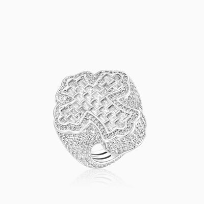 Celtic Cross Baguette Ring VVS Moissanite – 925 Silver White Gold