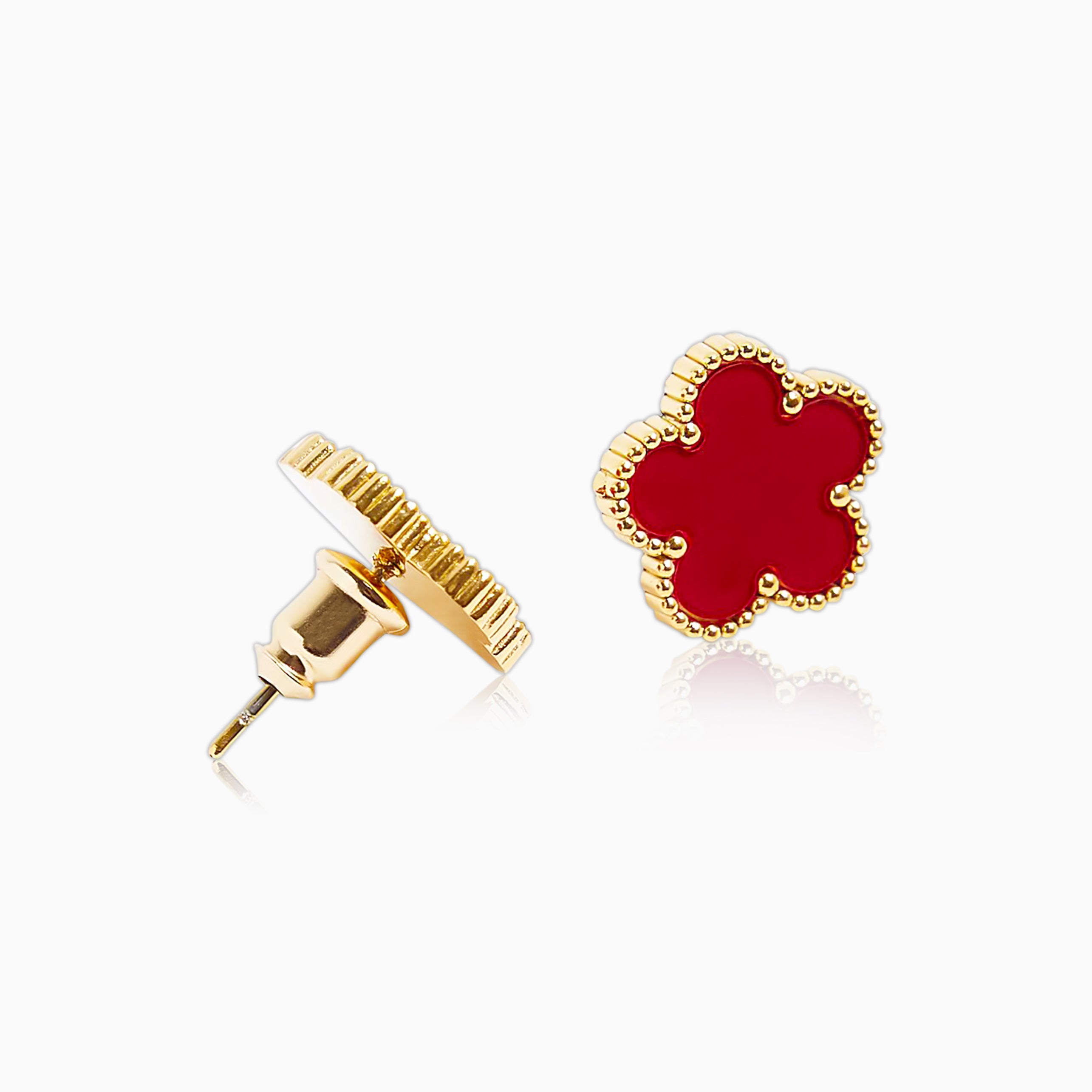 Pendientes Trébol Rojo Oro 18K