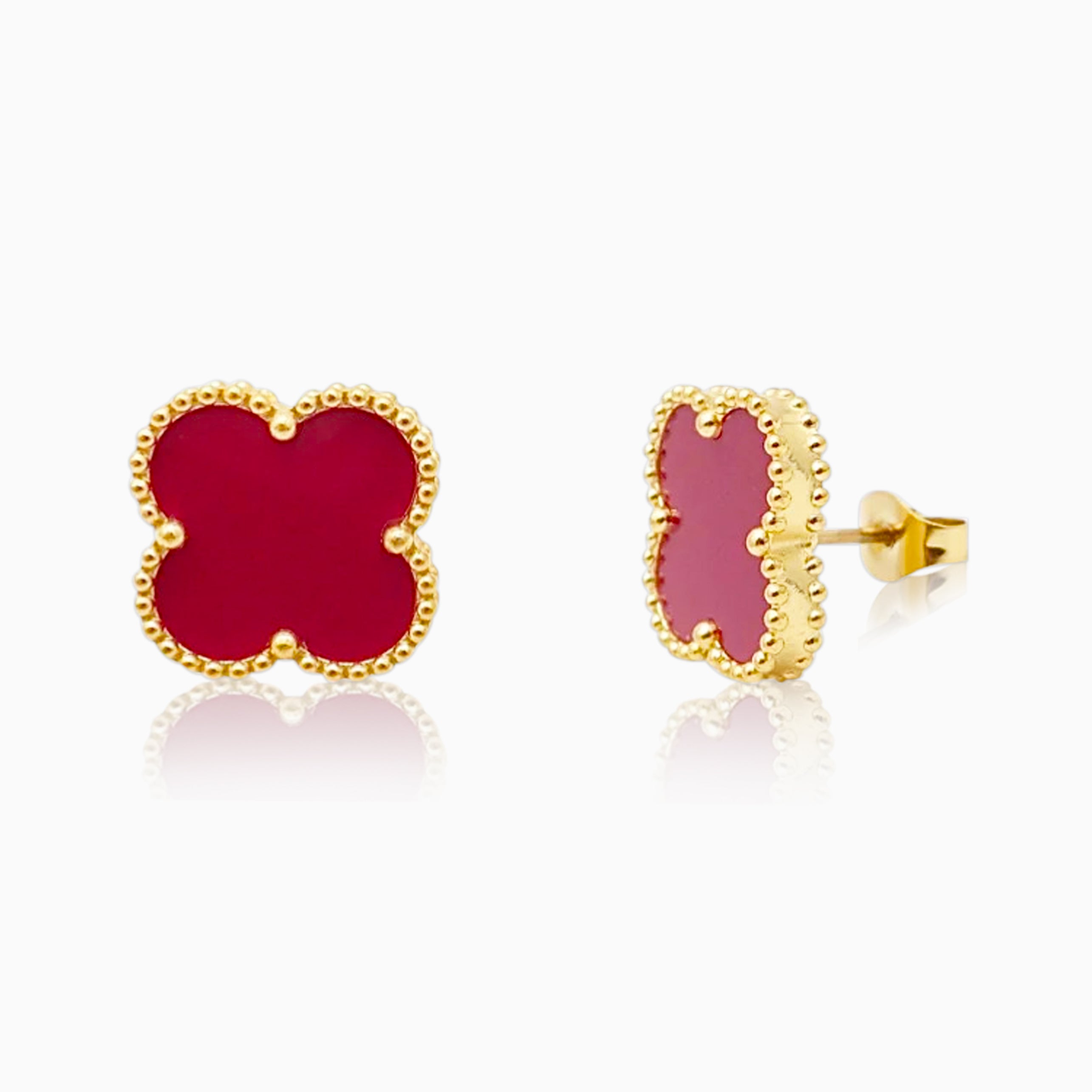 Pendientes Trébol Rojo Oro 18K