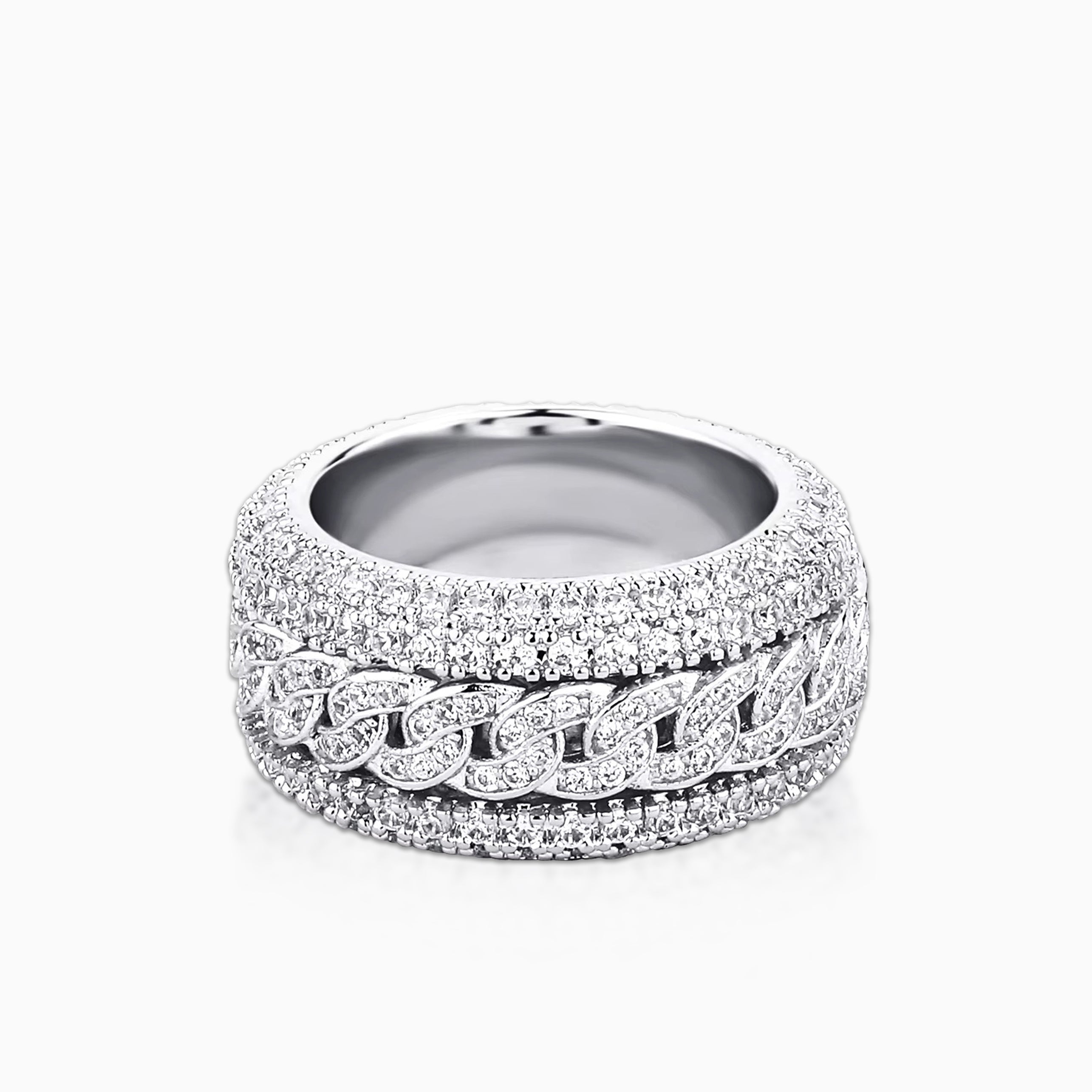 Anillo Cuban Ice Spinner Oro Blanco