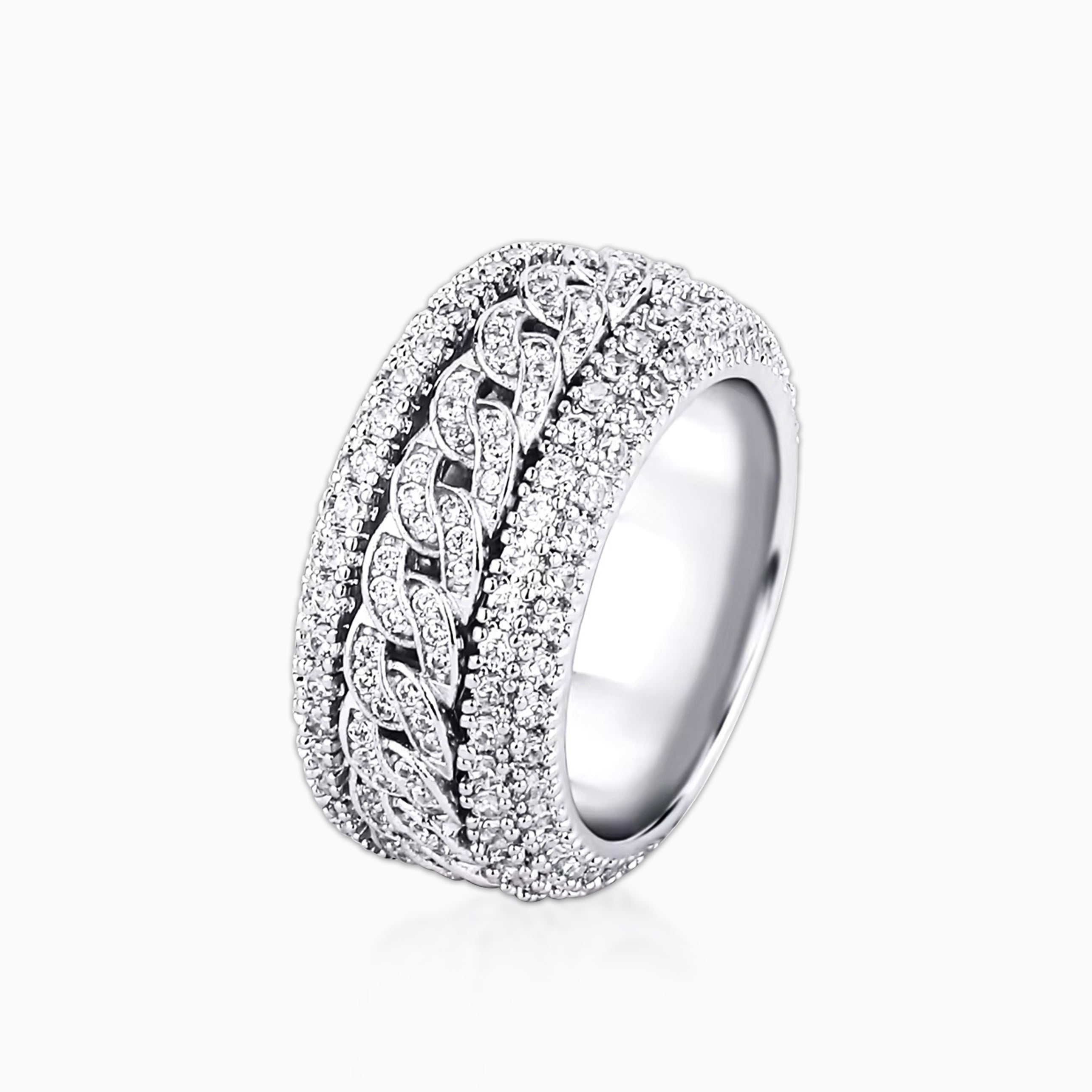 Anillo Cuban Ice Spinner Oro Blanco