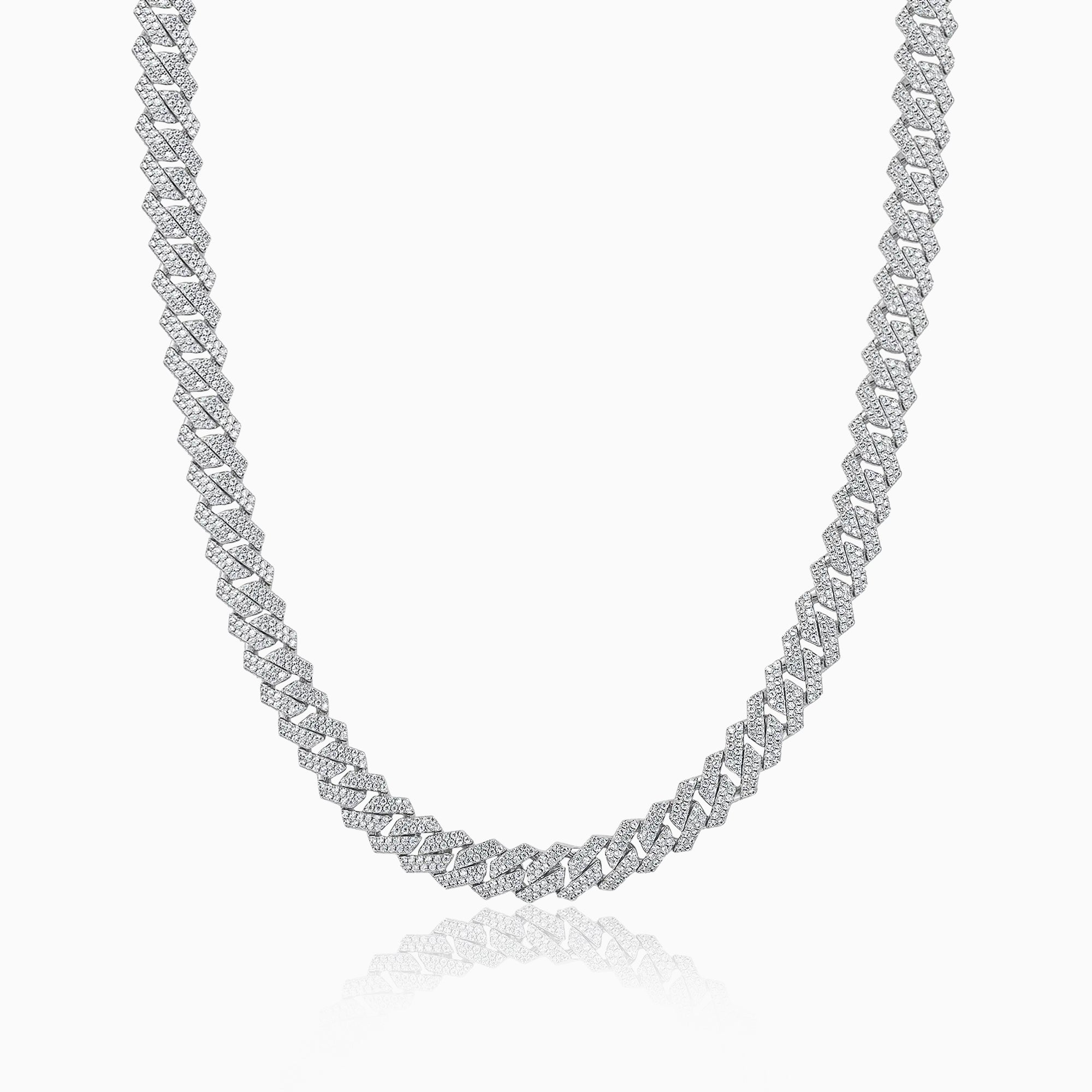 Cadena Cubana Prong 10 Mm Oro Blanco