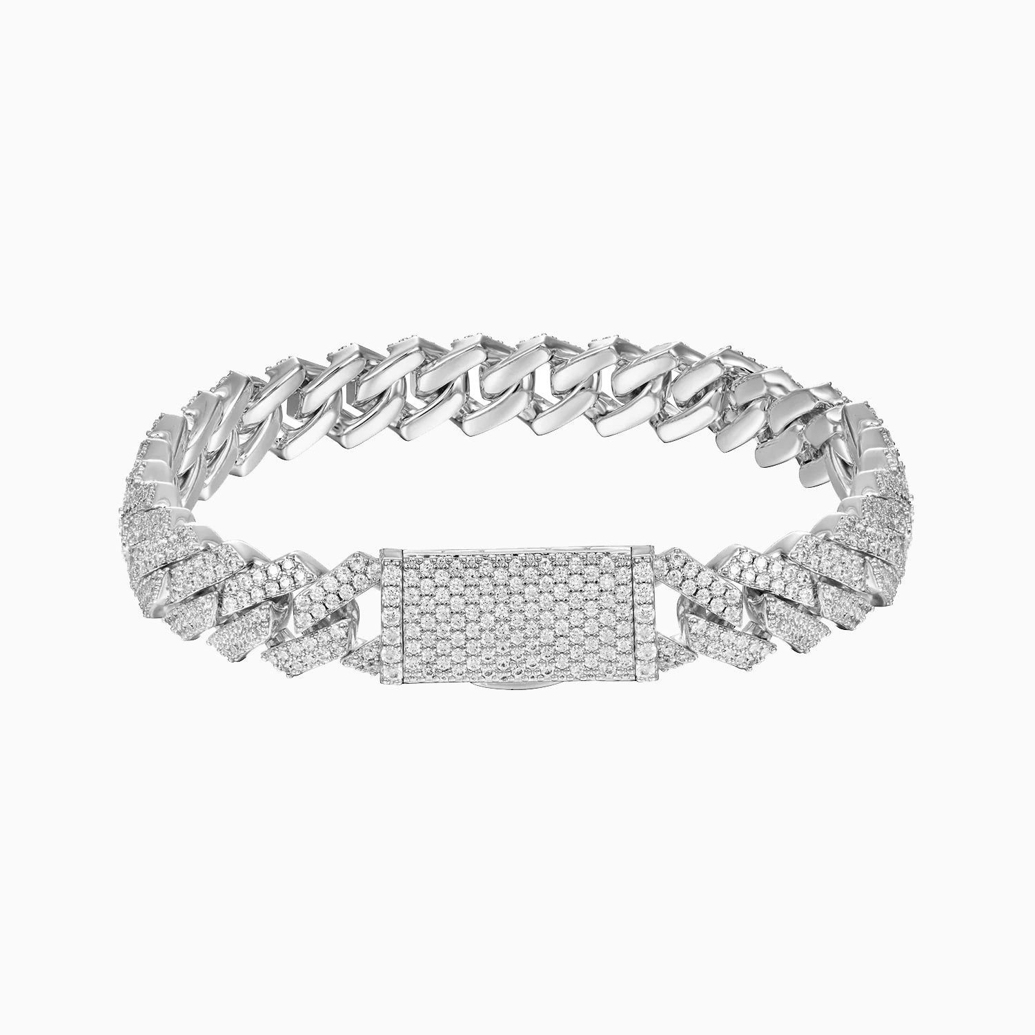 Brazalete Cubana Prong 15 Mm Oro Blanco