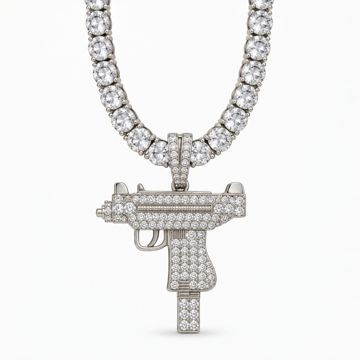 Colgante Uzi VVS Moissanite + Plata 925 Oro Blanco