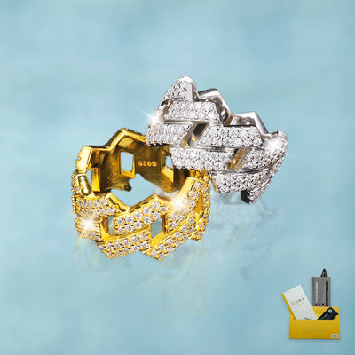 Anillo Ice Cubana Prong VVS Moissanite + Plata 925 Oro 18K