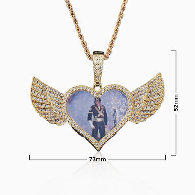 Colgante Personalizado Foto Corazón Con Alas Oro
