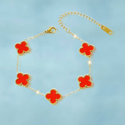 Brazalete Trébol Rojo Oro 18K