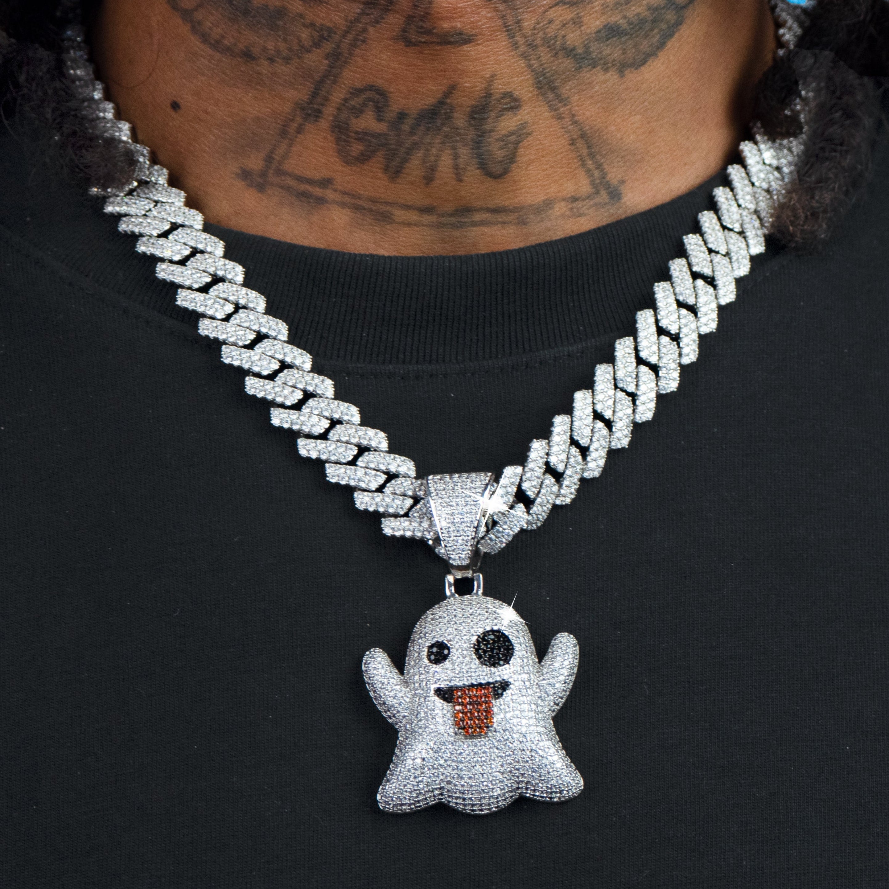 White Gold Ghost Emoji Pendant