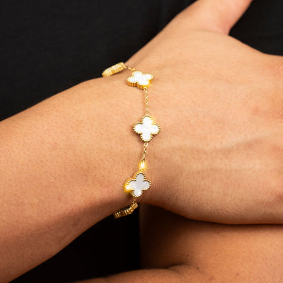 Brazalete Trébol White Oro 18K