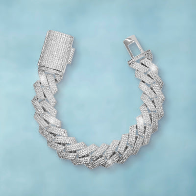 Brazalete Cubana Premium 20 Mm Oro Blanco