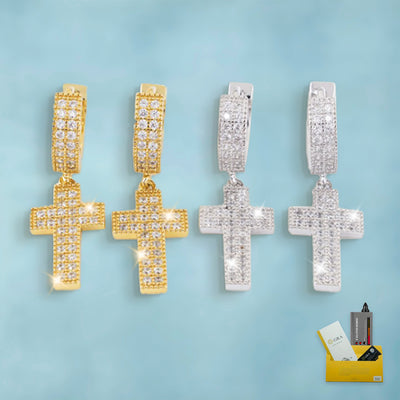 Pendientes Cruz Colgante VVS Moissanite Oro 18K