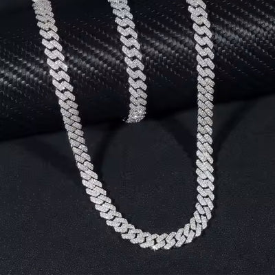 Cadena Cubana Prong 8 mm VVS Moissanite + Plata 925