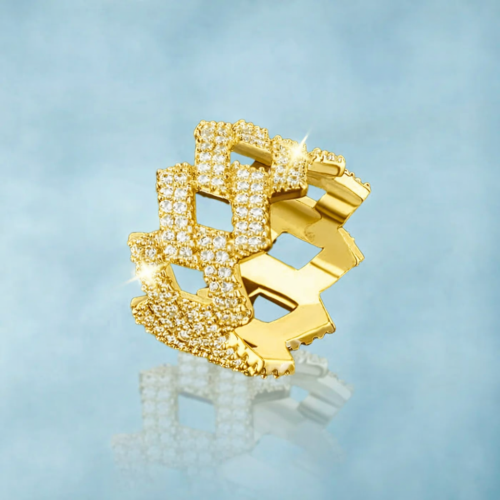 Anillo Ice Cubana Prong Oro 18k